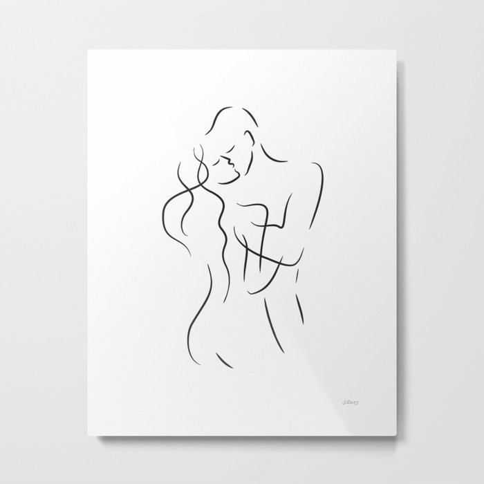 Kiss Drawing Romantic Art For Bedroom Decor Metal Print By
