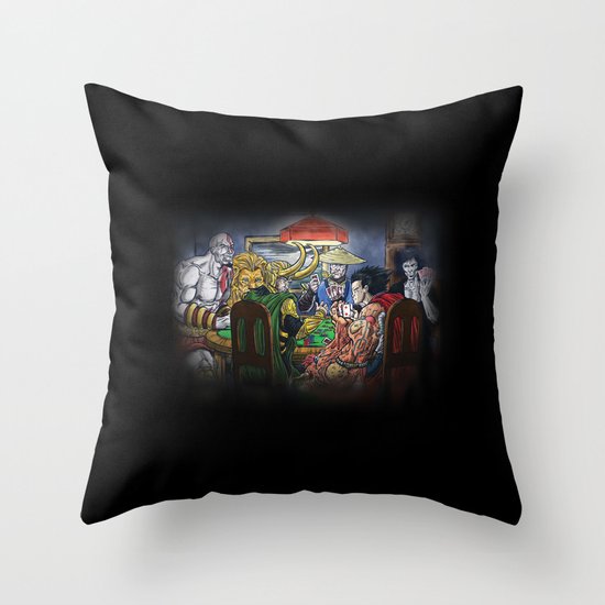 Gods Playing Poker Throw Pillow