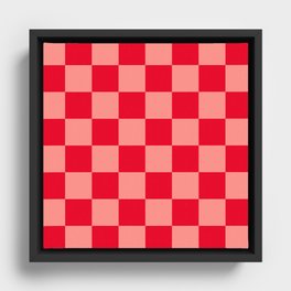 Bright red and peaches pink checkerboard Framed Canvas