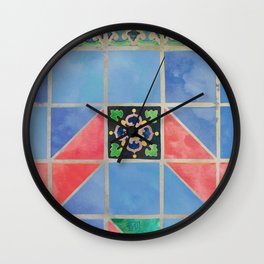 Fredericksburg Texas Vintage Ceramic Tile Pattern - Blue & Red Wall Clock