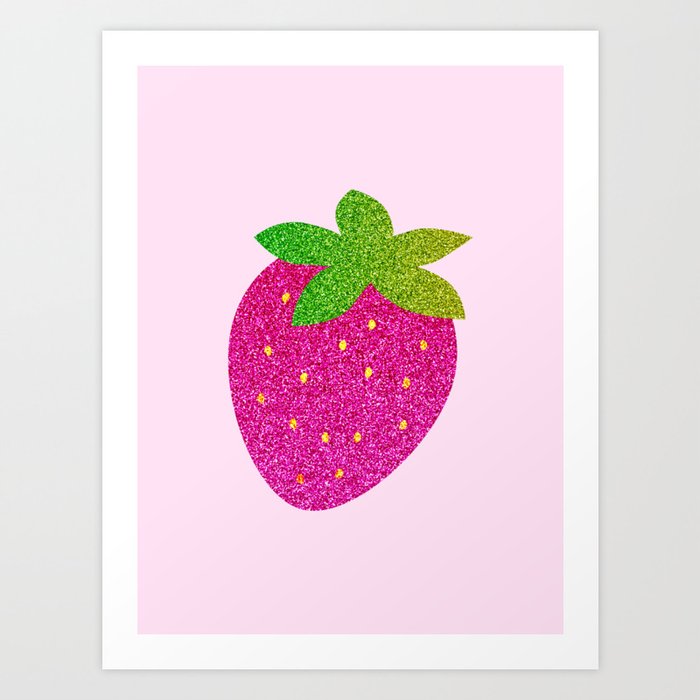 Pink Sparkly Strawberry Art Print