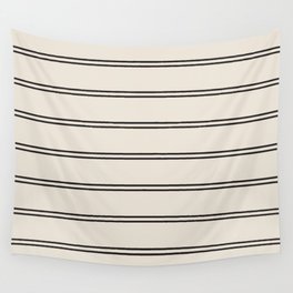 Cream & Black Thin Scandi Stripes Pattern Wall Tapestry