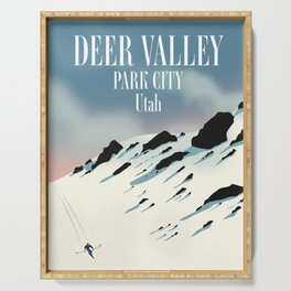 Deer Valley, park city, Utah, ski poster Serving Tray