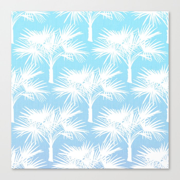 70’s Sky Blue Ombre Tropical Palm Trees Summer California Florida Botanical Silhouette Pattern Canvas Print
