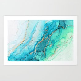 Turquoise Aqua Gold Tide Art Print