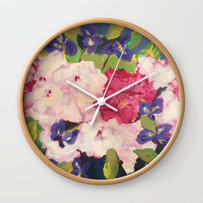 Peonies and Iris Wall Clock