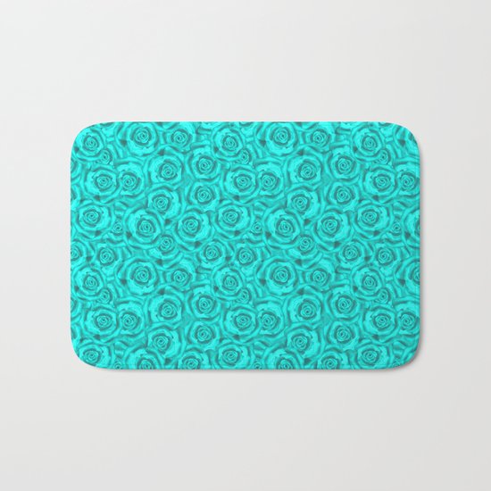 Roses . Neon turquoise . Bath Mat