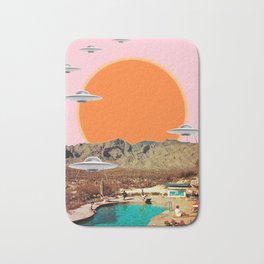 They've arrived! (Square) Bath Mat | Vintage, Sci-Fi, Scifi, Retro, Collage, Ufo, 1960S, Wanderlust, Pool, 70 