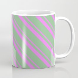 [ Thumbnail: Violet & Dark Sea Green Colored Striped/Lined Pattern Coffee Mug ]