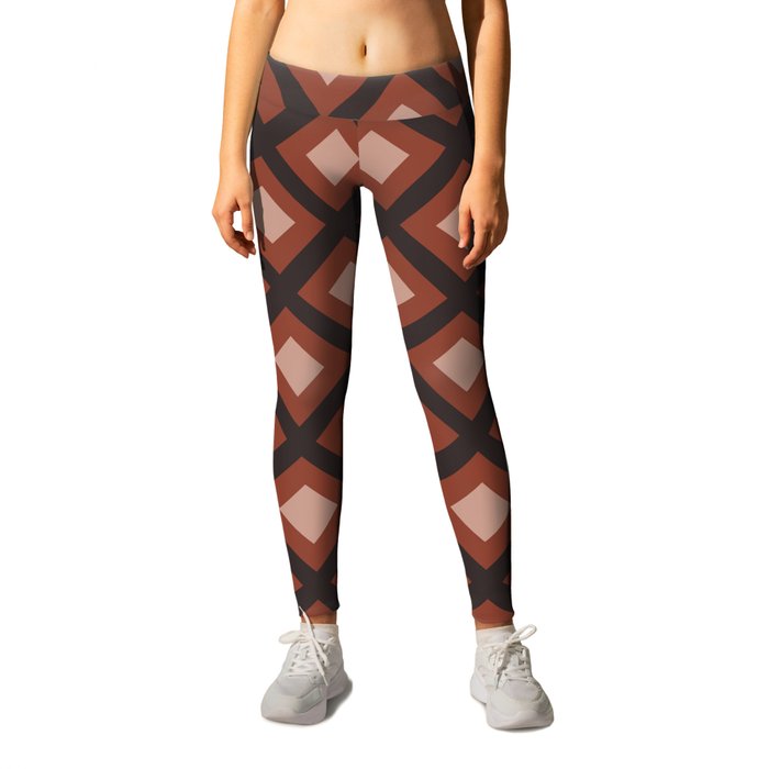 Red and Gray Zigzag Square Checker Pattern Leggings
