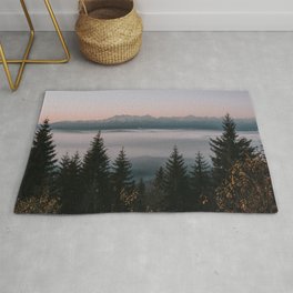Faraway Mountains - Landscape and Nature Photography Rug | Clouds, Fall, Orange, Landscape, Trees, Wild, Explore, Folk, Pines, Golden 