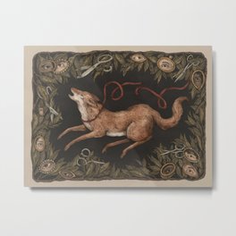 The Escape Metal Print | Dream, Curated, Victorian, Dreams, Coyote, Illustration, Drawing, Scissors, Botanical, Dog 