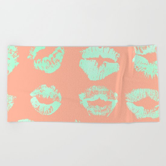 Sweet Life Lips Peach Coral + Mint Meringue Beach Towel