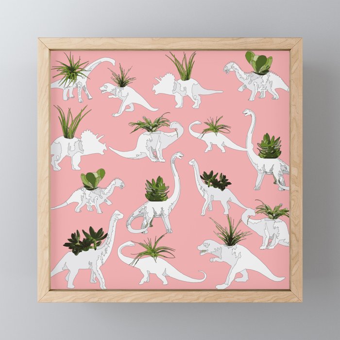 Dinosaurs & Succulents Framed Mini Art Print