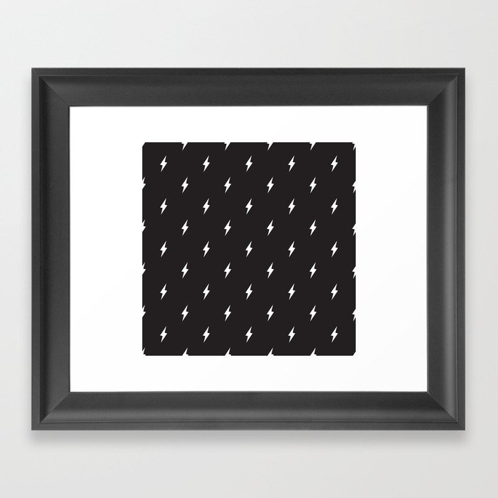 Lightning Bolt Pattern Black & White Framed Art Print