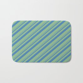[ Thumbnail: Blue and Dark Sea Green Colored Lined/Striped Pattern Bath Mat ]