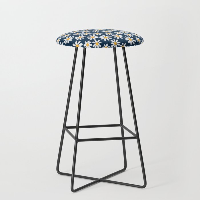 Simple and beautiful chamomile on a blue background Bar Stool