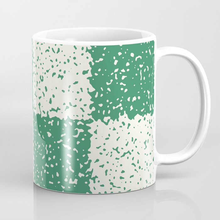 Christmas Green and Antique White Noisy Textured Checkered Chess Coffee Mug