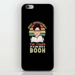 Retro Power Of Girl With A Book Reading Bookworm iPhone Skin