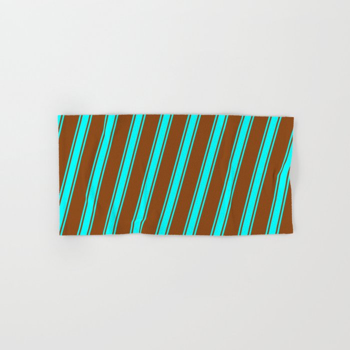 Brown and Cyan Colored Stripes Pattern Hand & Bath Towel