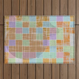 geometric square and circle pattern abstract in orange blue pink Outdoor Rug