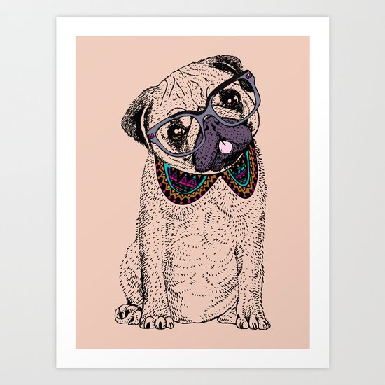 Hipster Pug Art Print