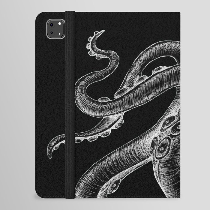 White Tentacles On Black Ink Kraken Monster iPad Folio Case