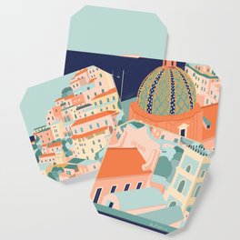 Amalfi coast, Positano, Italy Coaster | Painting, Church, Acrylic, Italy, City, Pink, Architecture, Sky, Italian, Europe 