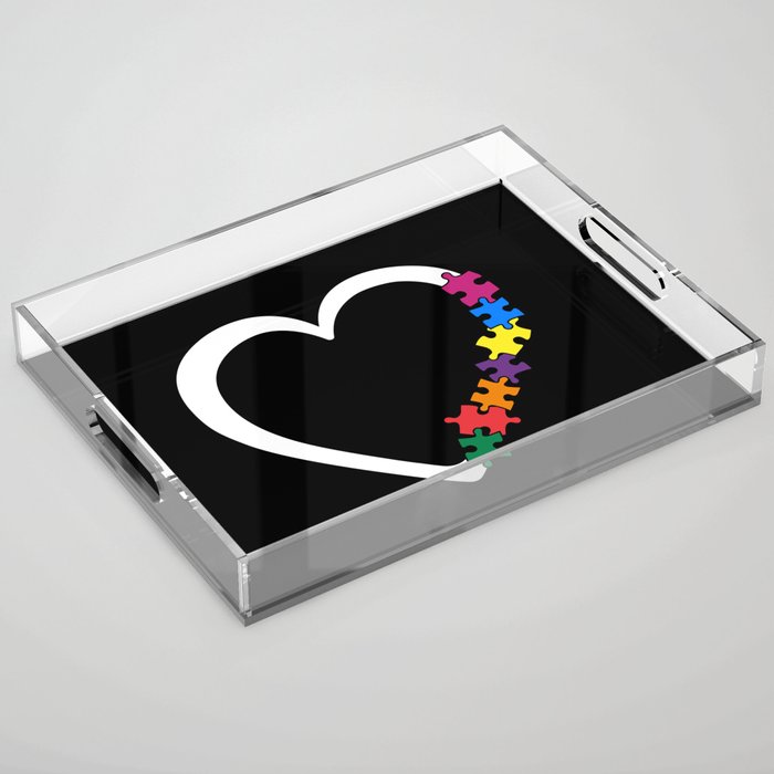 Autism Awareness Heart Colorful Puzzle Pieces Acrylic Tray