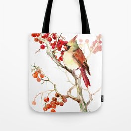 Cardinal Bird and Berries Tote Bag