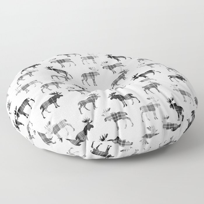 Moose Trot // Black & White Plaid Floor Pillow