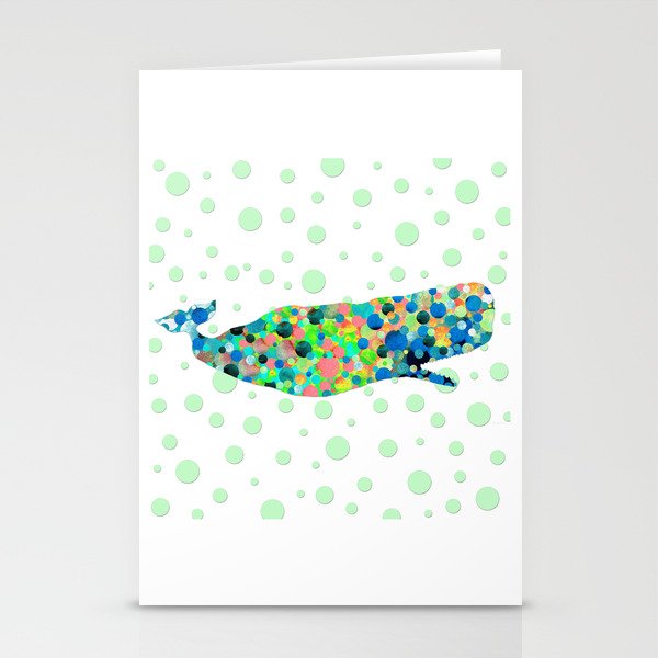 Big Whimsical Colorful Whale Beach Art Stationery Cards