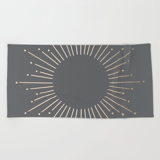 Simply Sunburst in White Gold Sands on Storm Gray Beach Towel