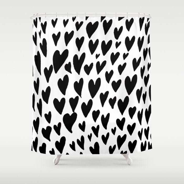 Valentines day hearts explosion - black and white Shower Curtain