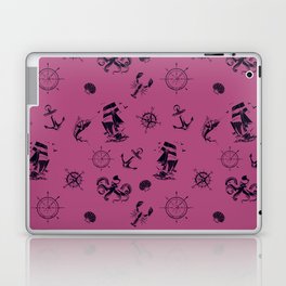 Magenta And Blue Silhouettes Of Vintage Nautical Pattern Laptop Skin