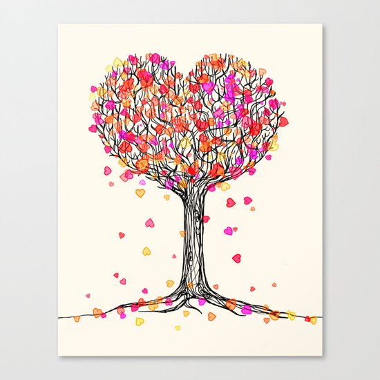 Love in the Fall - Heart Tree Illustration Canvas Print