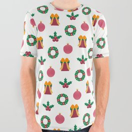 Christmas Pattern Tiny Wreath Gifts Wreath All Over Graphic Tee