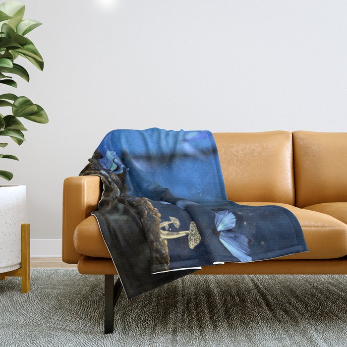 Fantasy bleu butterfly in the woods Throw Blanket