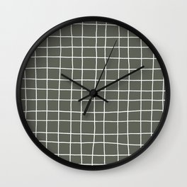 Dark Green White Thin Checkerboard Square Grid Pattern 2023 Color of the Year Valspar Flora 5004-2C Wall Clock