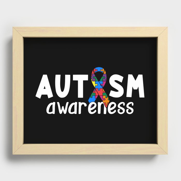 Autism Awareness Ribbon Puzzle Pieces Recessed Framed Print
