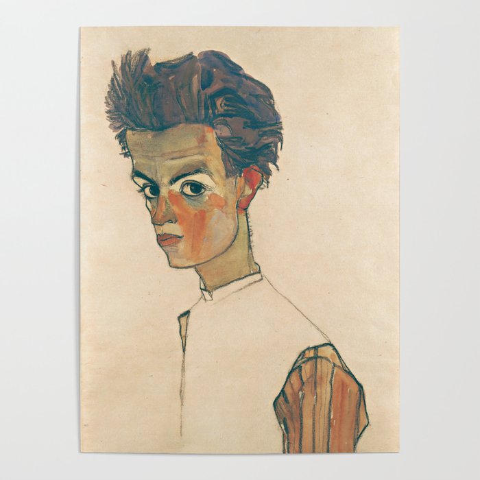Egon Schiele - Self-Portrait with Striped Shirt, 1910 Poster