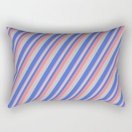 [ Thumbnail: Light Coral, Grey, and Royal Blue Colored Striped/Lined Pattern Rectangular Pillow ]