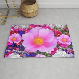 MODERN ART FUCHSIA ROSES  WHITE FLORAL GARDEN Rug | Gardens, Fuchsiaart, Pinkrose, Pinkflorals, Acrylics, Pinkflowers, Whiteflowers, Painting, Pinkroses, Roses 