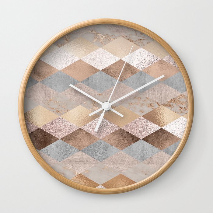 Copper and Blush Rose Gold Marble Argyle Wall Clock