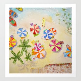Summer at the beach with palmtrees Art Print