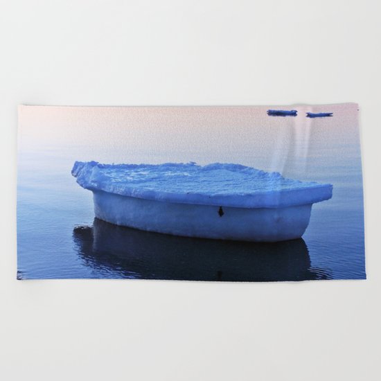 Ice Raft at Dusk on Calm Seas Beach Towel