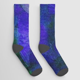 Terraced garden tropical floral midnight Egyptian blue abstract landscape painting by Paul Klee Socks