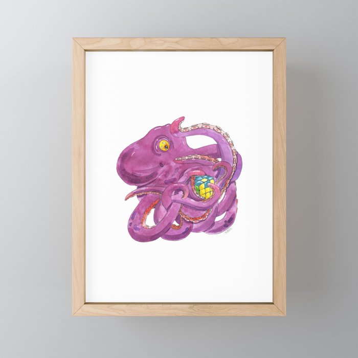 Octopus with Rubik's Cube Framed Mini Art Print