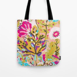 Bohemian Pink Abstract Flowers by Karen Fields Tote Bag