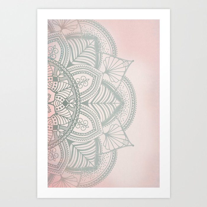 Blush Pink and Mint Mandala Art Print